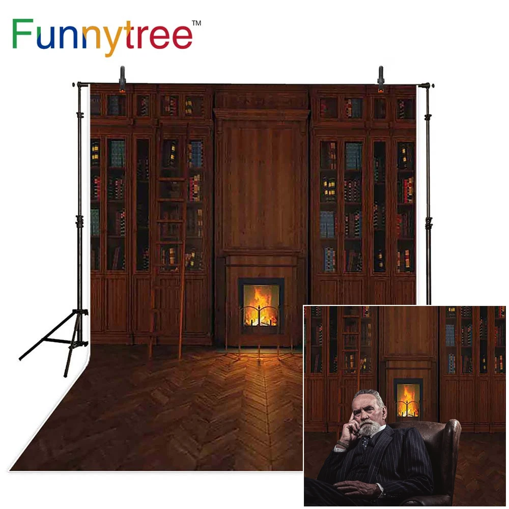 Funnytree Photography Backdropsfireplace Ladder Bookshelf Indoor