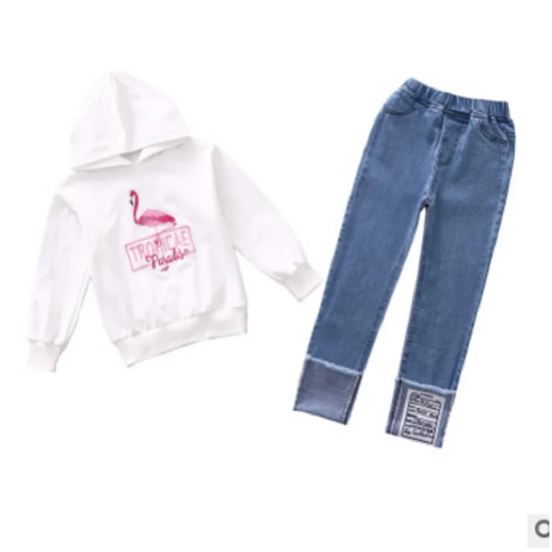 

Girls Hoody Jeans Clothing Set 2019 New Spring/Autumn Kids Clothes Sets Children Cuffed jeans Suits 2 Colors Size110-160 ly062