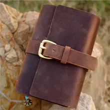 Free shipping handmade cowhide leather notepad tsmip diary doodle book blank kraft paper notebook 2011615