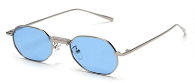 Peekaboo, мужские поляризованные солнцезащитные очки, Прямоугольная оправа, металлический дизайн, женские солнцезащитные очки, маленький размер, uv400, летние аксессуары - Цвет линз: silver with blue