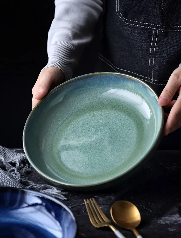 Керамическая глубокая тарелка в японском стиле, круглая тарелка для супа, домашняя тарелка для салата и фруктов, большая тарелка WF624231