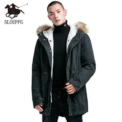SLOUPPG Мода 2018 зима мода повседневные парки сплошной цвет утолщение зимняя куртка мужская для свободного теплого пальто Мужская Новая