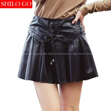 Шило GO новые модные уличные женские в стиле ампир с поясом Сексуальная Англия Стиль юбки для женщин кожа овчины юбка из натуральных материалов дамы плиссированные юбки