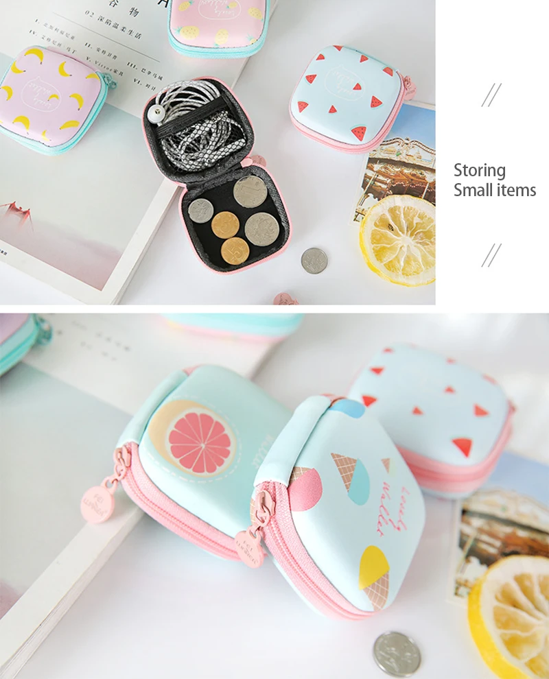 

Portable Mini Coin Purses 3D Print Kawaii Bag Storage Case for Headphone Earphone SD TF Cards Storage