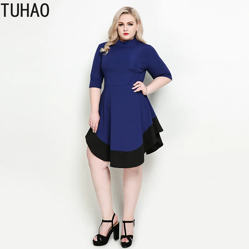 TUHAO женское платье большого размера 5XL 6XL офисное платье большого размера кожаное лоскутное зимнее платье размера плюс облегающее платье миди RL