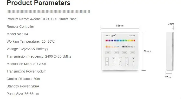 Milight B0 B1 B2 B3 B4 B8 4-Zone 8 Zone 2,4 GHz беспроводная wifi Сенсорная панель диммер/RGBW/RGB+ CCT светодиодный умный пульт дистанционного управления