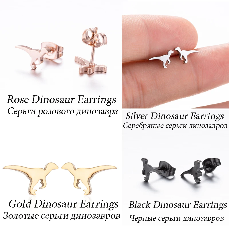

Women Cat Necklaces Stud Earrings Jewelry Sets Fashion Animal Pendent Necklace Dinosaur Earrings Stainless Steel Gold Earring