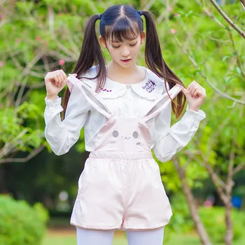 

Soft Sister Skirts Amime Cute Bunny Pink Shorts Bear Brown Cute Jumper Skirt Lolita Cute Japanese Suspender Strap Embroidery JSK