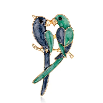

3pcs broszka brooch pins bird Genius broche Gold Oil paintings blue Elegant Pair of lovebirds brooches Parrot pins jewelry gift