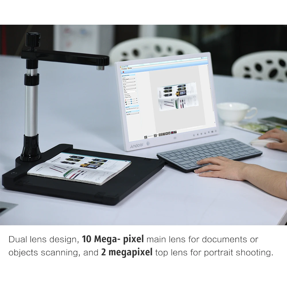 Lumi/ère de LED Taille De Capture A3 Aibecy Scanner de Document Avec Hauteur R/églable CMOS 10 MPx USB