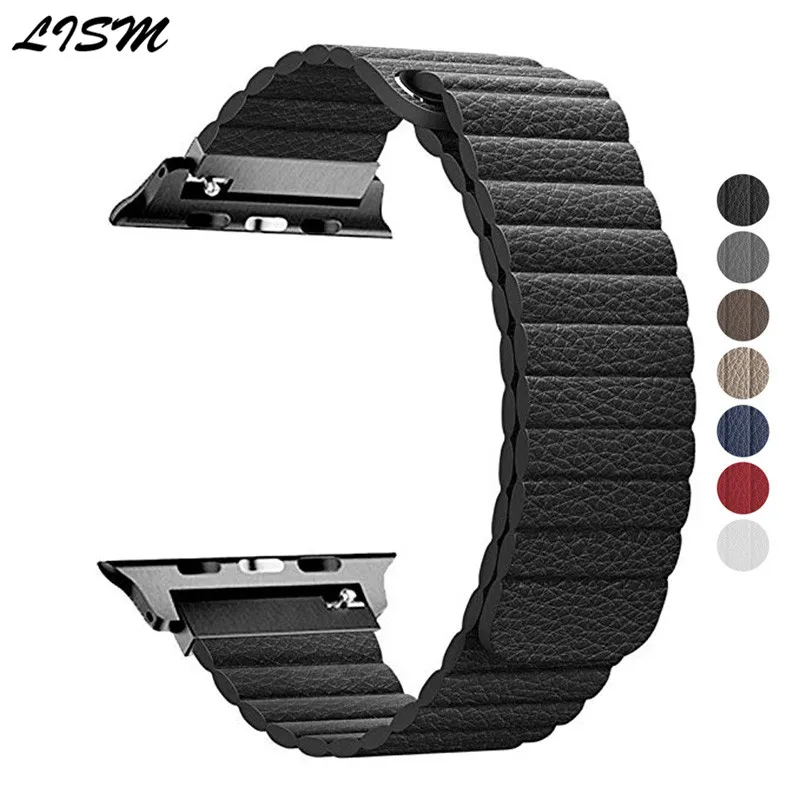 Ремешок из натуральной кожи для Apple Watch Band 42 мм 38 44 40 магнитный ремешок на запястье