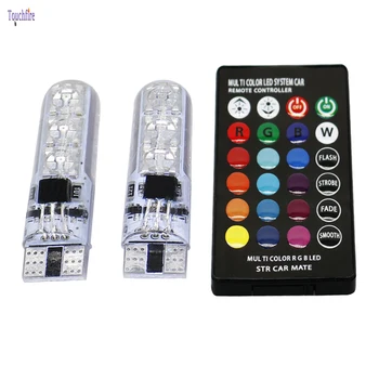 

4Pcs/set 12V LED Car Bulb T10 W5W/194 5050 SMD RGB Exterior Dome Wedge Reading Light Strobe Auto RGB Lamp With Remote Control