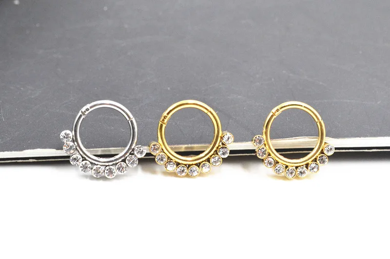 

20pcs/lot Free Shipping Surgical Steel Gems Seamless Hinged Segment Ring Clicker Ear Cartilage Nose/Lip Hoop Rings 16gx8mm NEW