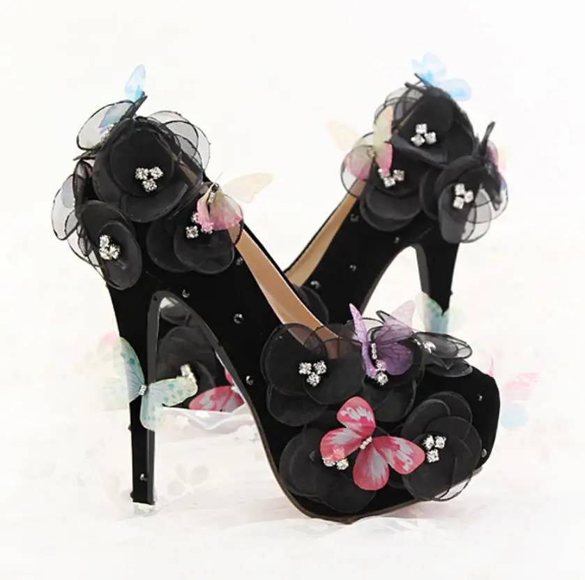 Flores Para Con Mariposa Negro Bien 2019 Elegante delgada Y Mujeres Otoño El La Primavera Ultra Nuevo Bombas COqItfxt