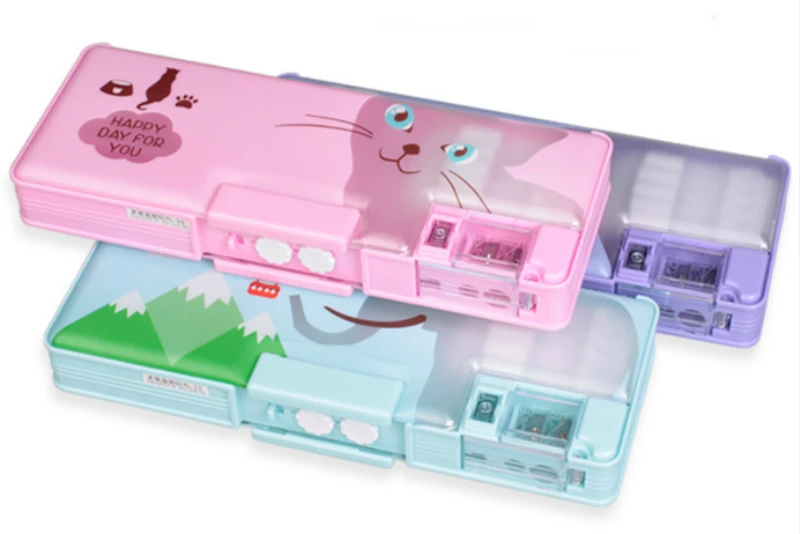 

2 Layers Cute Pencil Case Transparent Plastic ABS Password Lock Pencil Box/Bag School Penalty Chancery Estuche Escolar Etui