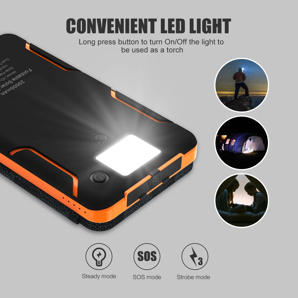 20000mAh Power Bank Solar External Battery Power Charger for iPhone Samsung Huawei Smartphones Xiaomi Outdoors Camping 20000mAh Power Bank Solar External Battery Power Charger for iPhone Samsung Huawei Smartphones Xiaomi Outdoors Camping