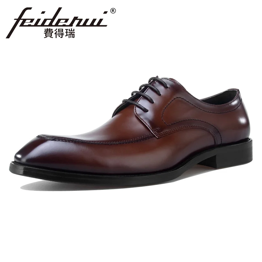 New Vintage Designer Genuine Leather Men's Footwear Round Toe Lace-up Wedding Party Formal Dress Male Derby Shoes For Man BQL76