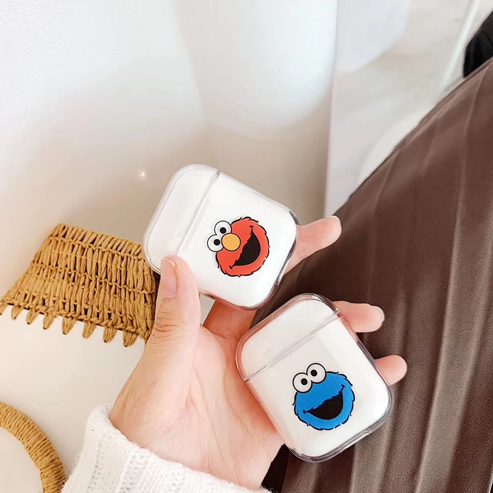 

Cartoon Elmo Pig Transparent Wireless Earphone Cover Bag For Apple Airpods Clear Cute Pattern Plastic Hard PC Protetive Case