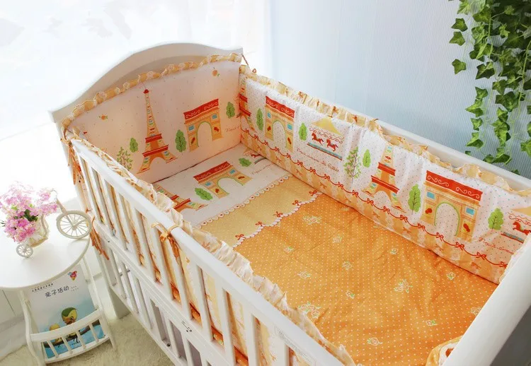 Promotion! 6PCS Girl Cradle Bedding Set Baby Bedding Set for Girls Cotton, include:(bumper+sheet+pillow cover)