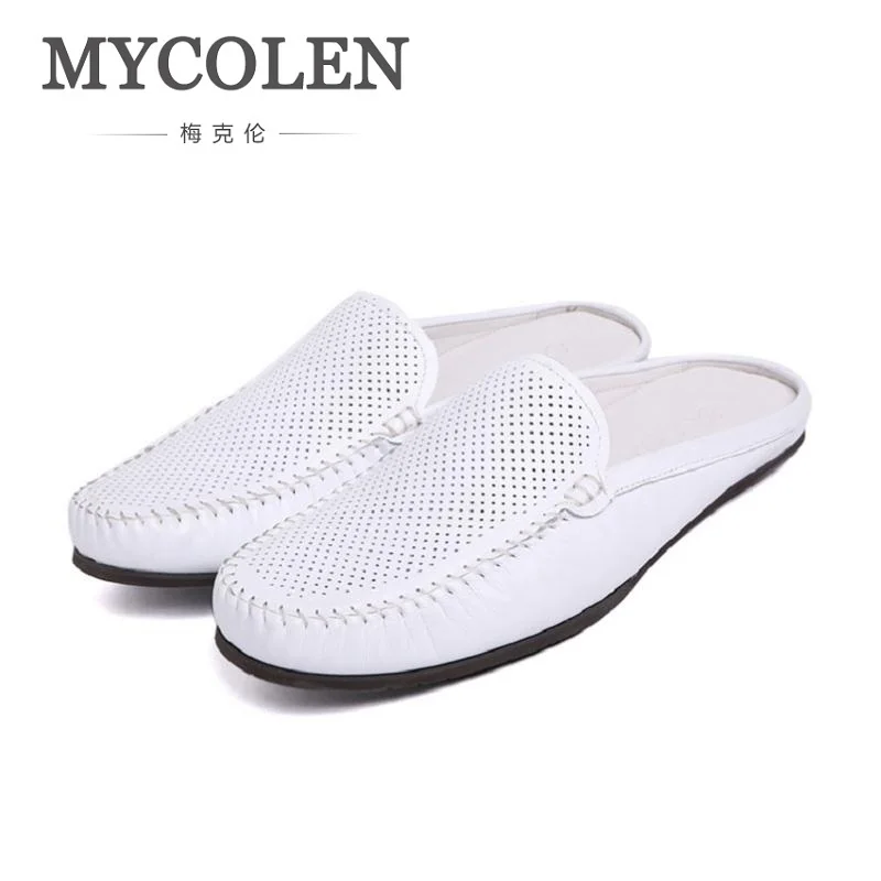 

MYCOLEN Breathable Hollow Shoes Mens Half Loafers Genuine Leather Italian Summer Luxury Brand Slipon Men Espadrilles Sapato