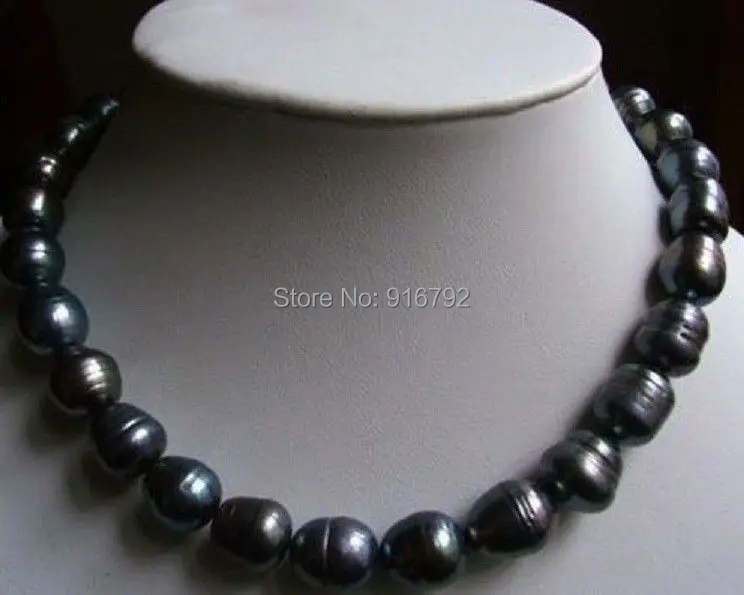 

free P&P Rare Classic 11-13mm natural Tahitian Black Baroque Pearl Necklace 18 "