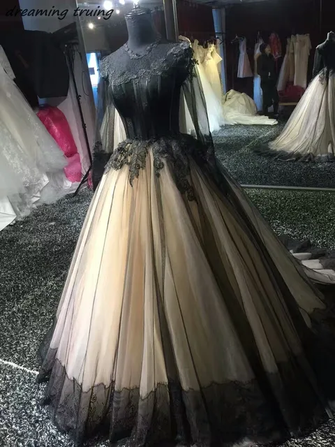 Gothic Black Wedding Dresses Plus Size 2018 New Arrival Tulle Sleeves