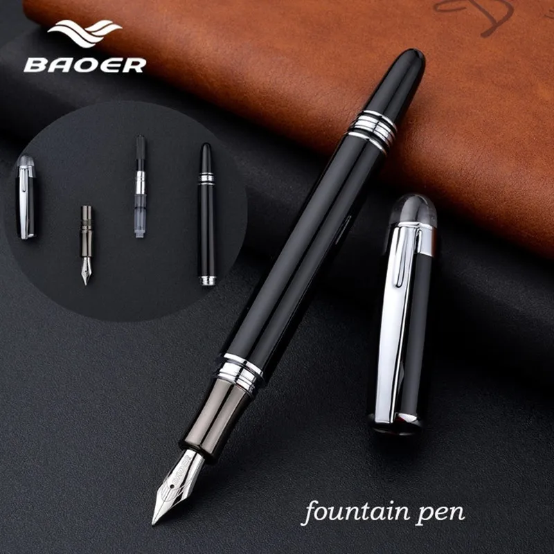 Baoer79-Fountain-Pen-Luxury-Crystal-Head-Black-Lattice-Ink-pen-pilot-fountain-pen-Advertising-Gift-Customizable