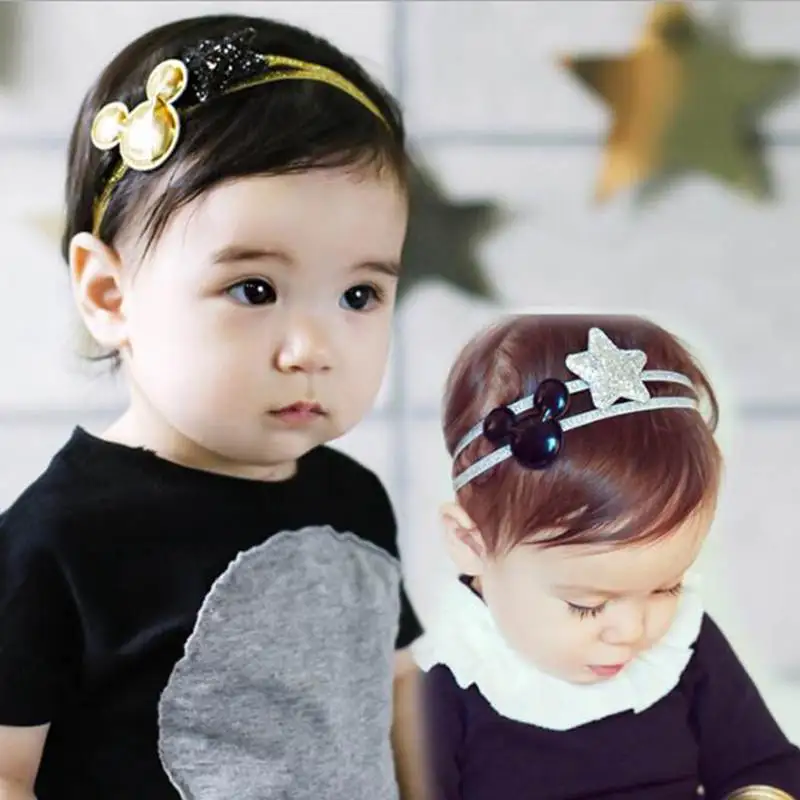 

2Pcs/set Cute cartoon girls head wraps elastic hair band kids star shinning headbands baby hair accessories