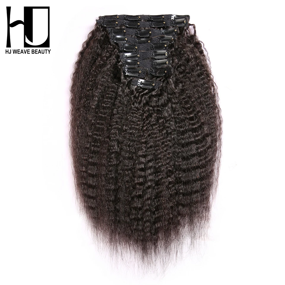 

7A HJ WEAVE BEAUTY Kinky Straight Clip In Hair Extensions Human Hair Remy Hair Natural Color 140G/set 14-22 Inch 10pcs/set