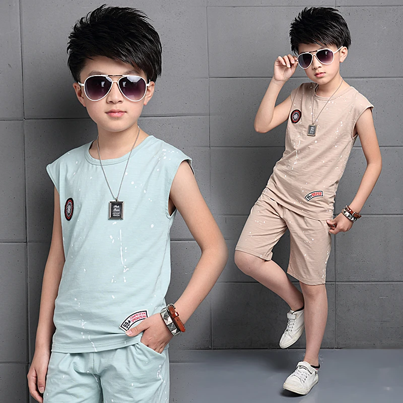 

JENYA free shipping 2018 summer new style children clothing set boy baby cotton casual vest T-shirt+shorts kids 2 pcs set XT092
