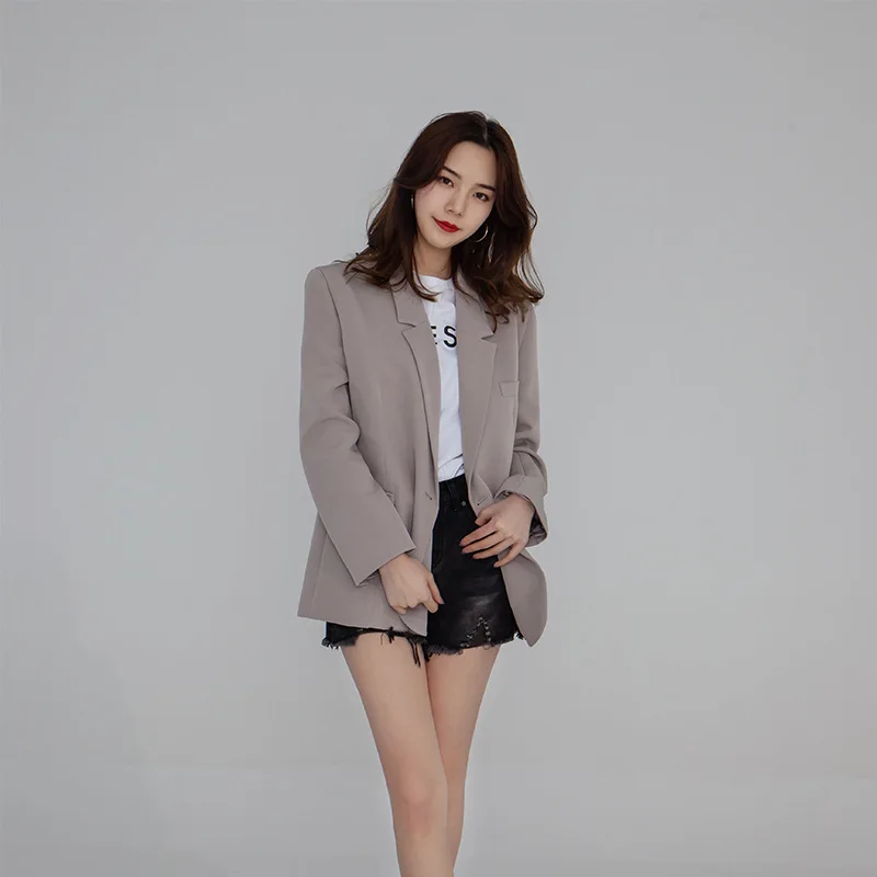 Women's Suit 2019 Spring Tonal Wide Shoulder Big Suit Jacket for Women Notched  Single Button Jackets and Coats Clothes Women