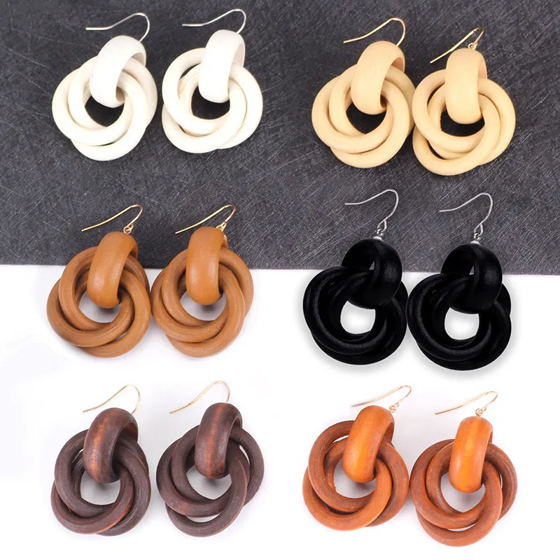 Fashion Handmade  Wooden Round Earrings for Women Jewelry Female Party Birthday Gifts Wedding Party Decoration ET33 (9)