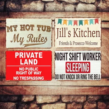

My Hot Tub My Rules Plaque Vintage Metal Signs Bar Pub Home Decorative Plates Private Land Wall Stickers Art Poster Decor