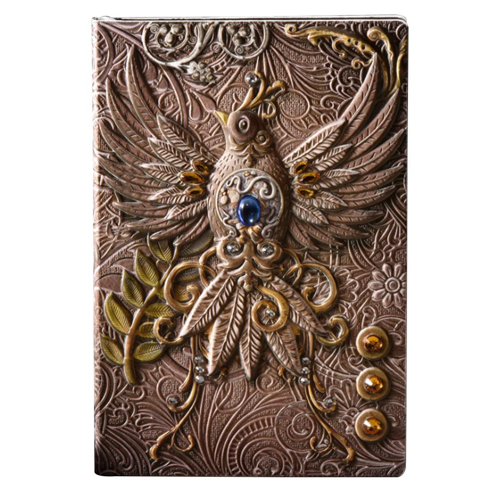 

Embossed Hardcover School Travel Diary Notebook Home PU Cover Handcraft Phoenix Journal Retro Gift Writing Pads