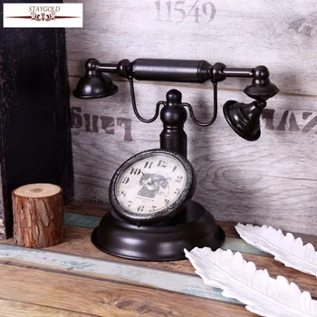

Shabby Chic Retro Telephone Model Vintage Decor Retro Desk Clock Table Clock Bar Cafe Crafts Decoration