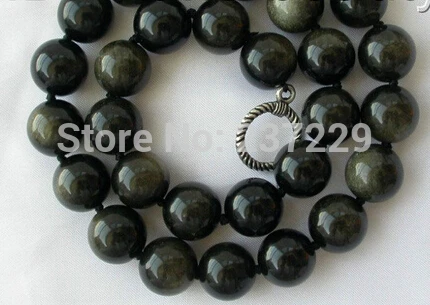

DD Wholesale price FREE SHIPPING ^^^stunning big 14mm round black crude Heliotrope beads necklace