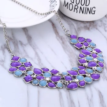 

Christmas Gift Multicolor Beads Necklace Women Geometric Mosaic Stones Wild Fashion Resin Necklace for Women Chocker Necklace