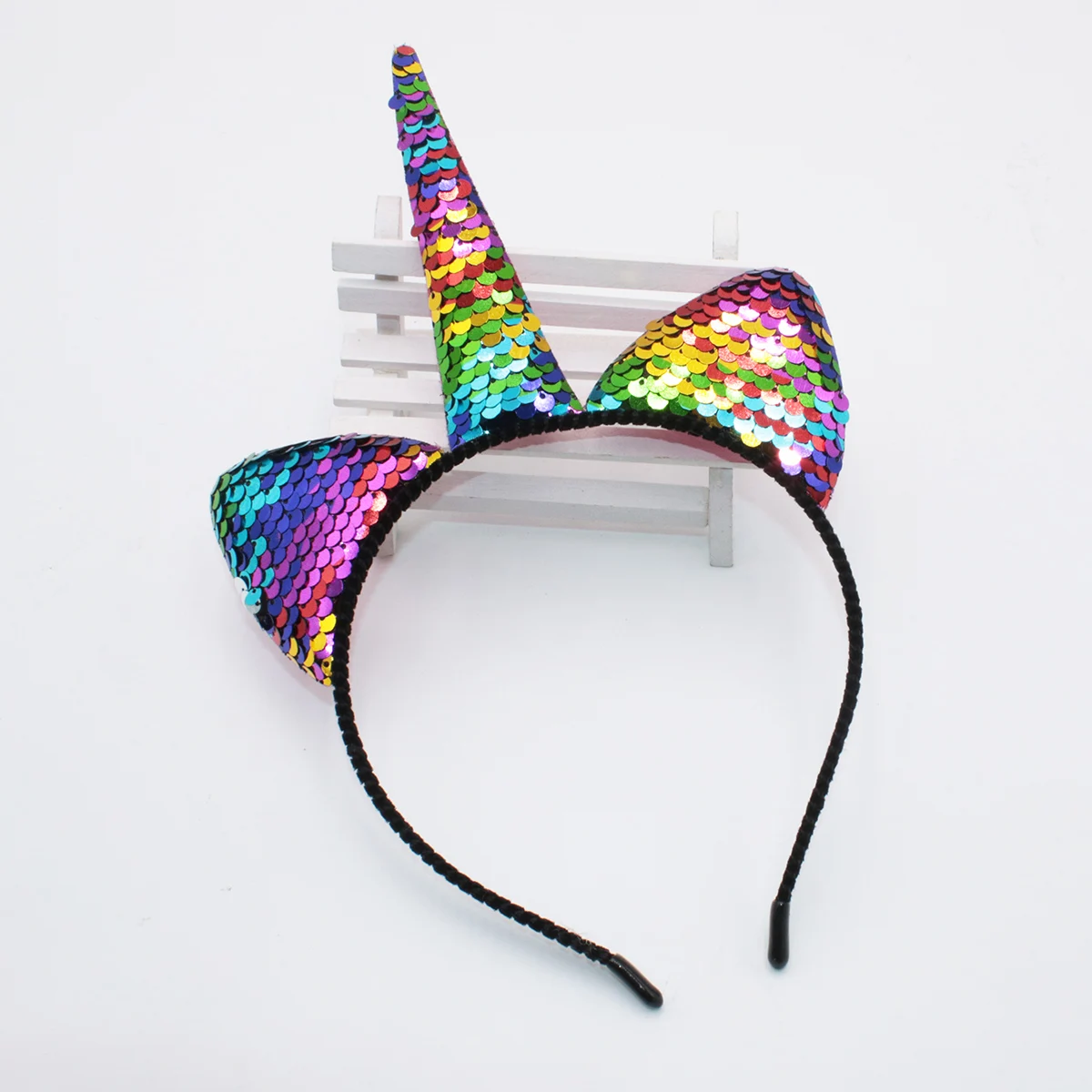 

Colorful sequins flip the rainbow unicorn headband girls cat ears hairband cute cartoon cosplay hair accessories for women