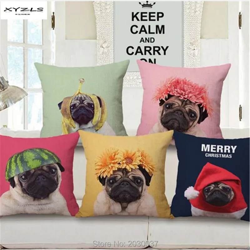 

XYZLS Creative Cartoon French Bulldog Printed Cotton Linen Cushion Without Inner Sofa Chair Cushions Decorative Pillows