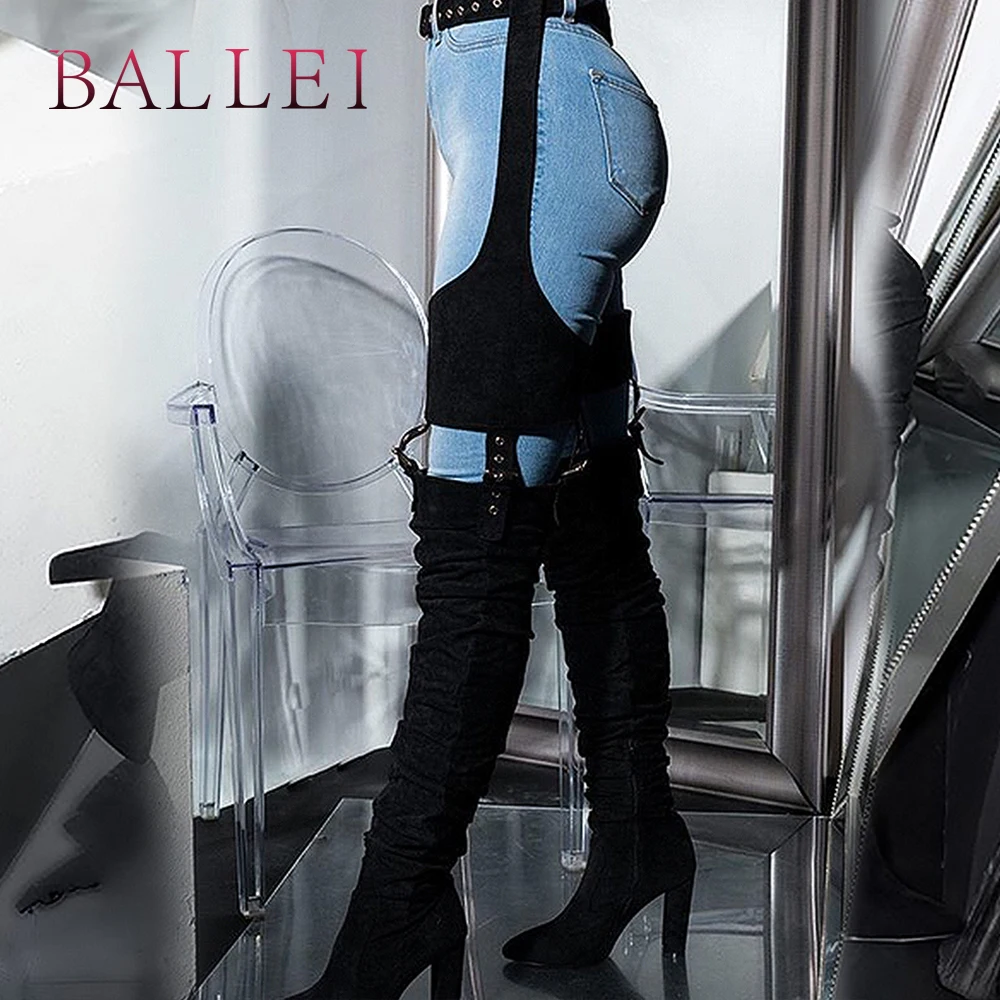 

BALLEI Fashion Winter Woman Over-the-knee Boot Solid Fold Vintage Kid Suede Pointed Toe Long Boot Sexy Party Queen Lady Boot H16