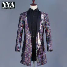 Пайетки Англия Стиль длинный Зауженный блейзер Для мужчин для певцов в ночном клубе пальто с отложным воротником, куртка, Изготовленная с применением техники Открытый шов, Детские модные костюмы