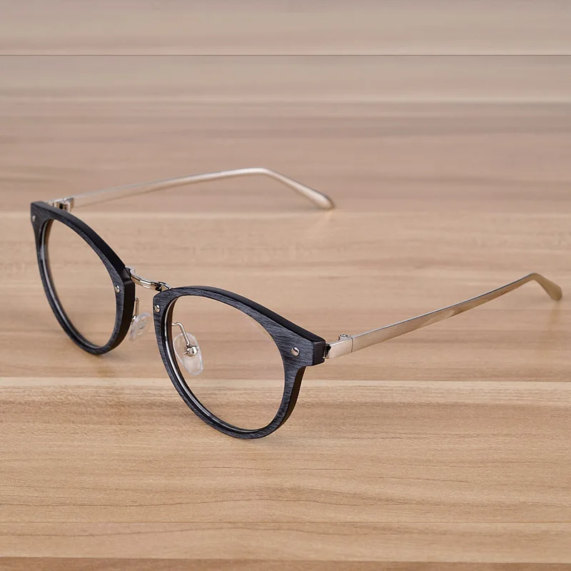 Ретро очки для коррекции зрения в оправе с прозрачными стеклами деревянный имитация Круглый Винтаж металла очки оправы для очков для