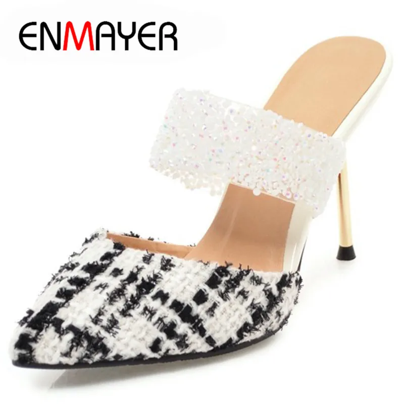 

ENMAYER 2018 New Summer Sandals Ankle Wrap Ship On Shallow Shoes Weeding Party Dating Sandals Shoes Woman Thin Heels For Ladies