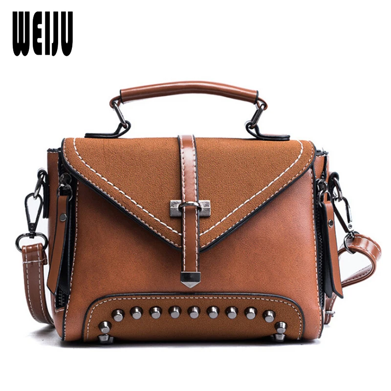 

WEIJU Fashion Women PU and Matte Leather Handbags Vintage Shoulder Bags Rivets 2018 New Crossbody Bag for Women Messenger Bags