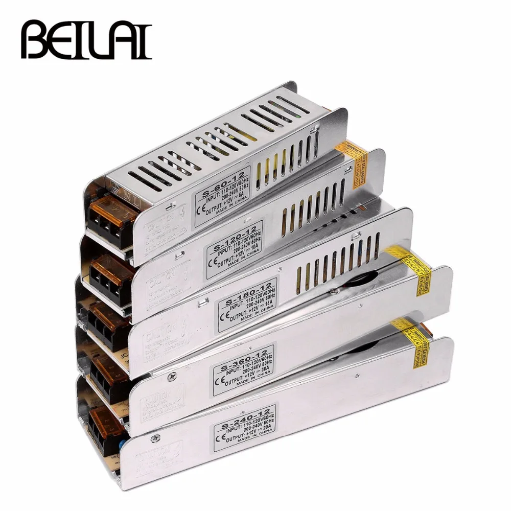 BEILAI AC 110 V-220 V к DC 12V Трансформаторы освещения 1A 5A 10A 20A 30A Светодиодный драйвер для