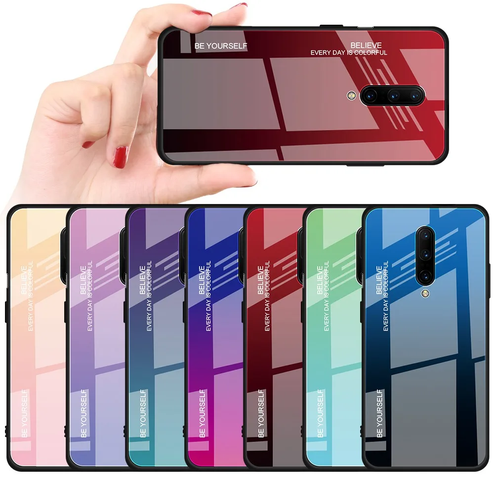 KISSCASE Gradient Tempered Glass Case For font b OnePlus b font font b 7 b font