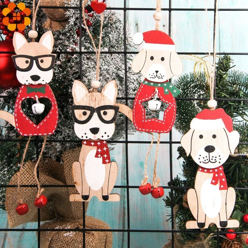 

1PC Cute Dog Wooden Christmas Ornaments Pendants DIY Wood Crafts Hanging Xmas Tree Ornament Kids Gift Christmas Party Decoration
