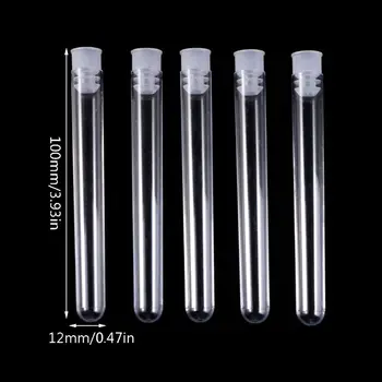 

50 Pcs/Pack 12x100mm Transparent Laboratory Clear Plastic Test Tubes Vials With Push Cap School Lab Supplies