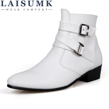 

LAISUMK British Style Spring And Autumn Casual Men Pointed High-Country Boots Plus Size Casual Short Men Zipper Leather Boots