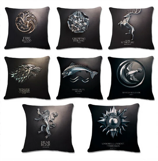 

Hot sale Game Of Thrones Decorative Pillow Family Clan Insignia Print Cushion 45*45 Home Decorative Pillow For Sofa